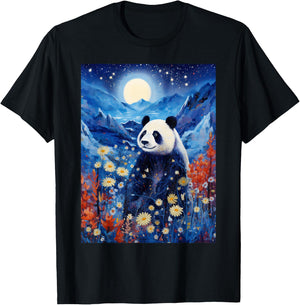 Panda Starry Night Van Gogh Style Graphic T-Shirt - T-Shirt | Black