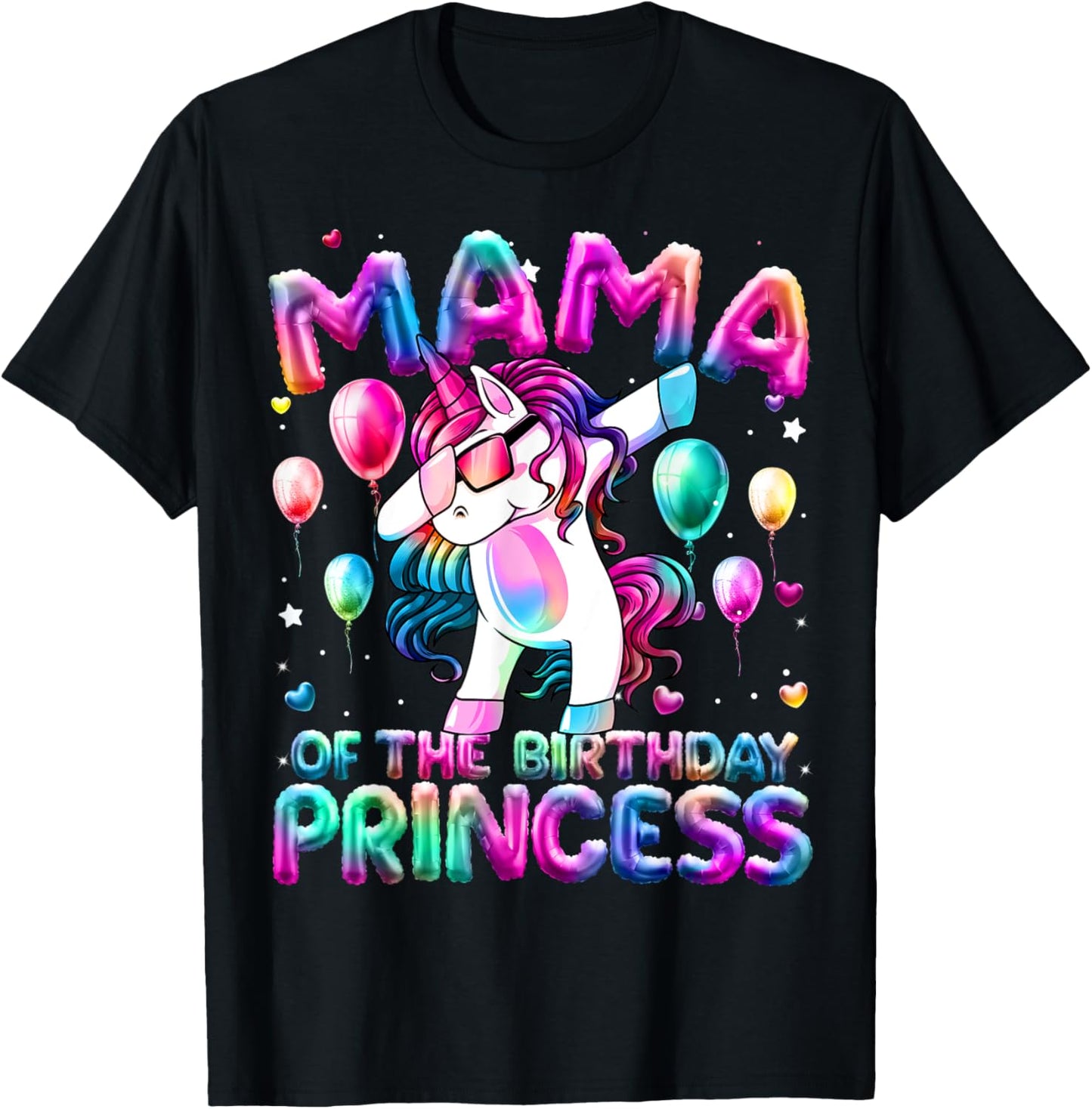 Mama of the Birthday Princess Girl Dabbing Unicorn Mom T-Shirt - T-Shirt | Black