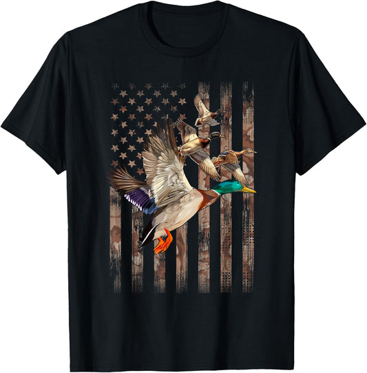 Duck Hunter American Flag Waterfowl Hunting Camouflage Men T-Shirt - T-Shirt | Black