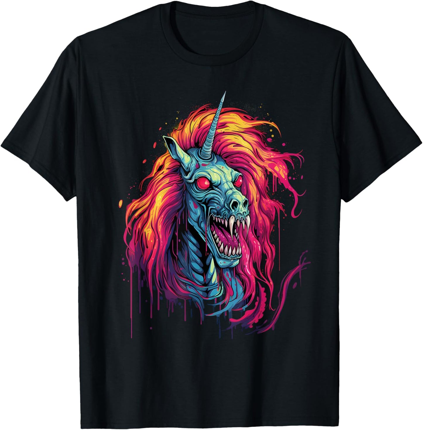 Halloween Zombie Unicorn Skull Colorful Halloween Graphic T-Shirt - T-Shirt | Black