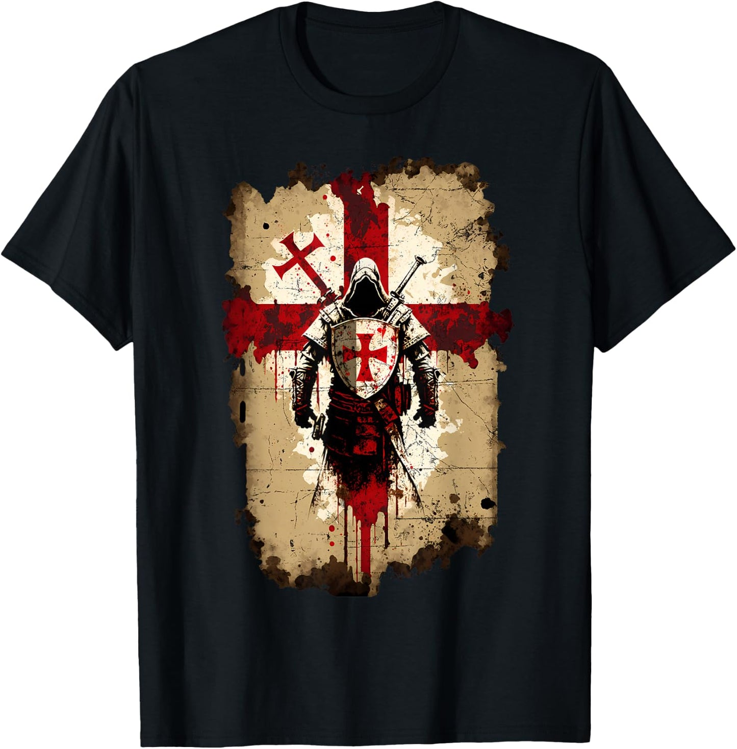 Knights Templar Crusader Cross Soldier of Christ Flag T-Shirt - T-Shirt | Black