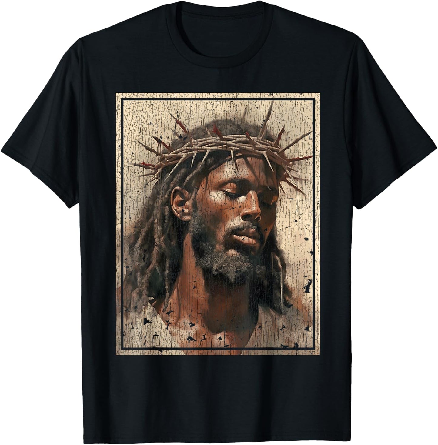 Black Jesus Shirt Face Of Jesus Cross With Crown Of Thorns T-Shirt - T-Shirt | Black