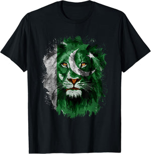 Pakistan Flag Lion Face Pakistani Pride Vintage T-Shirt - T-Shirt | Black