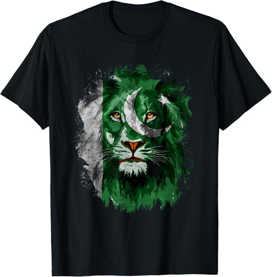 Pakistan Flag Lion Face Pakistani Pride Vintage T-Shirt - T-Shirt | Black