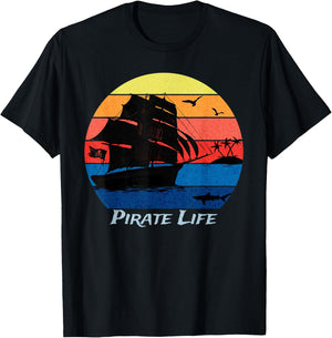 Arrgh Pirate Life Pirate Ship and Jolly Roger Flag Pirate T-Shirt - T-Shirt | Black