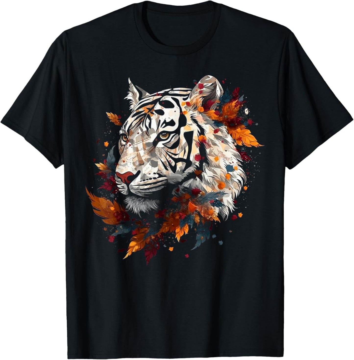 Tiger Artwork - Autumn Leaves Zoo Animal Tiger T-Shirt - T-Shirt | Black