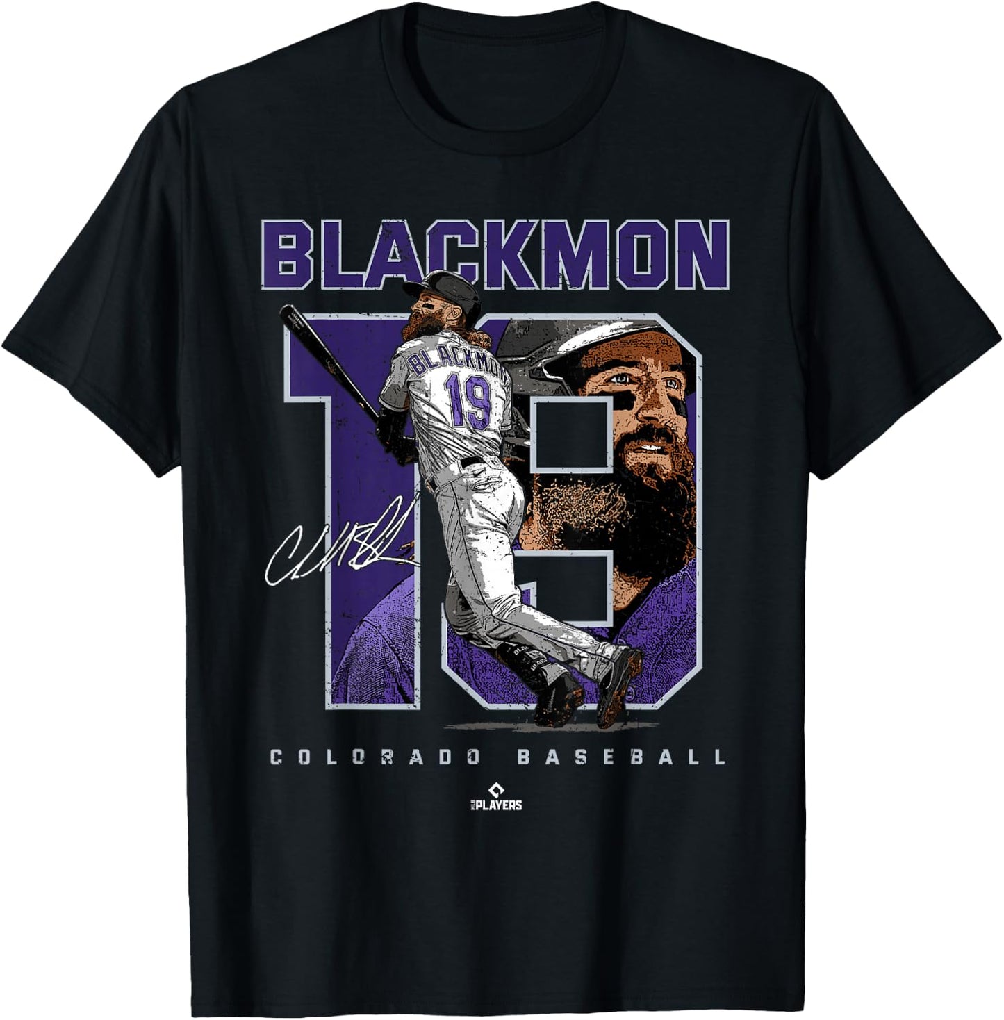 Number and Portrait Charlie Blackmon Colorado MLBPA T-Shirt - T-Shirt | Black