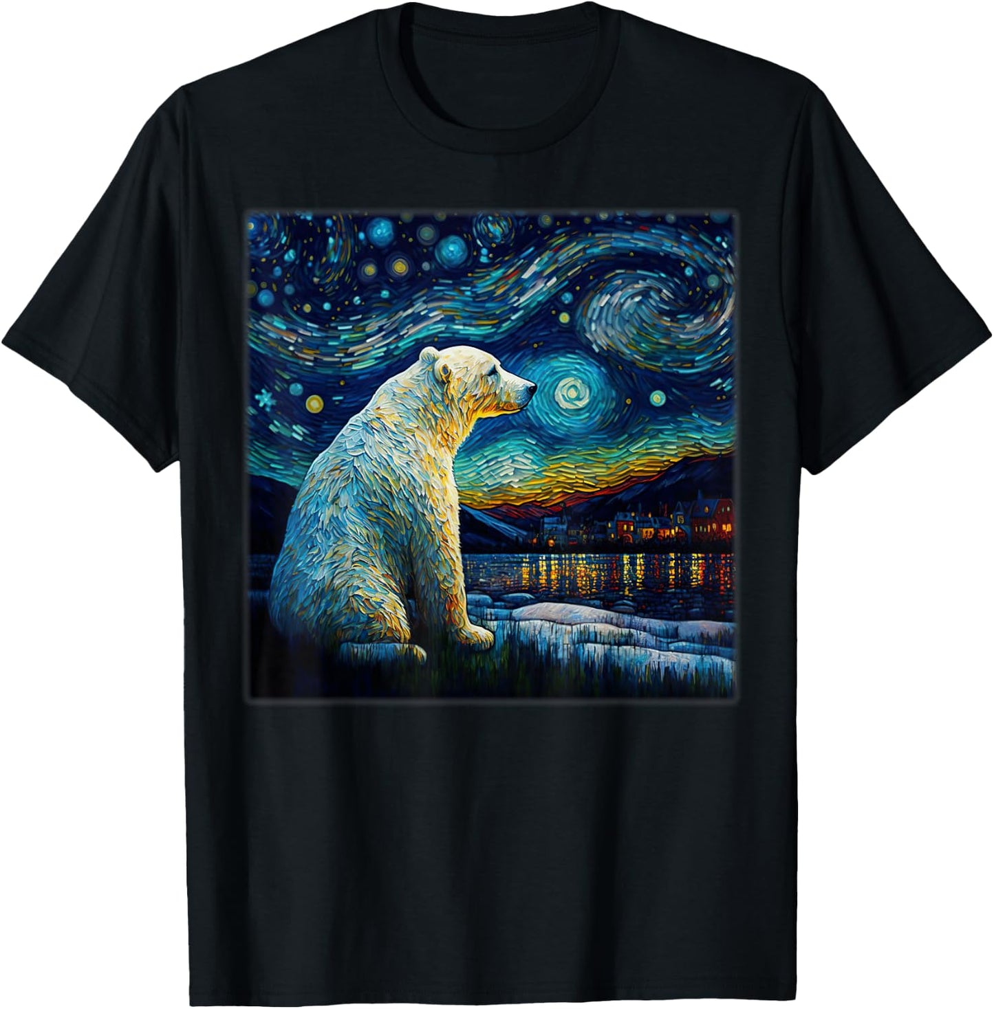 Surrealism Starry Night Polar Bear T-Shirt - T-Shirt | Black