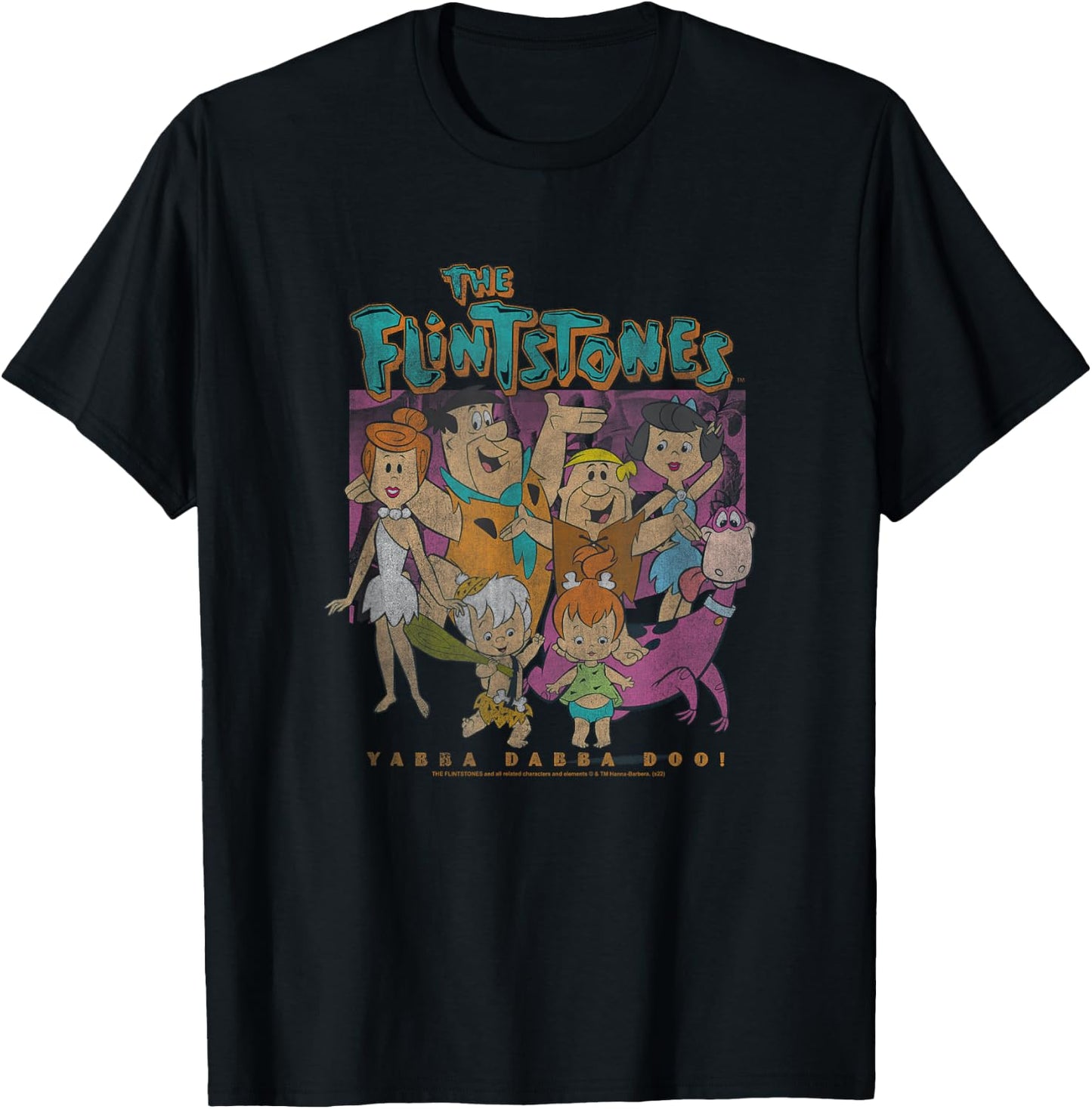 The Flintstones Yabba Dabba Doo! Distressed Family Portrait T-Shirt - T-Shirt | Black