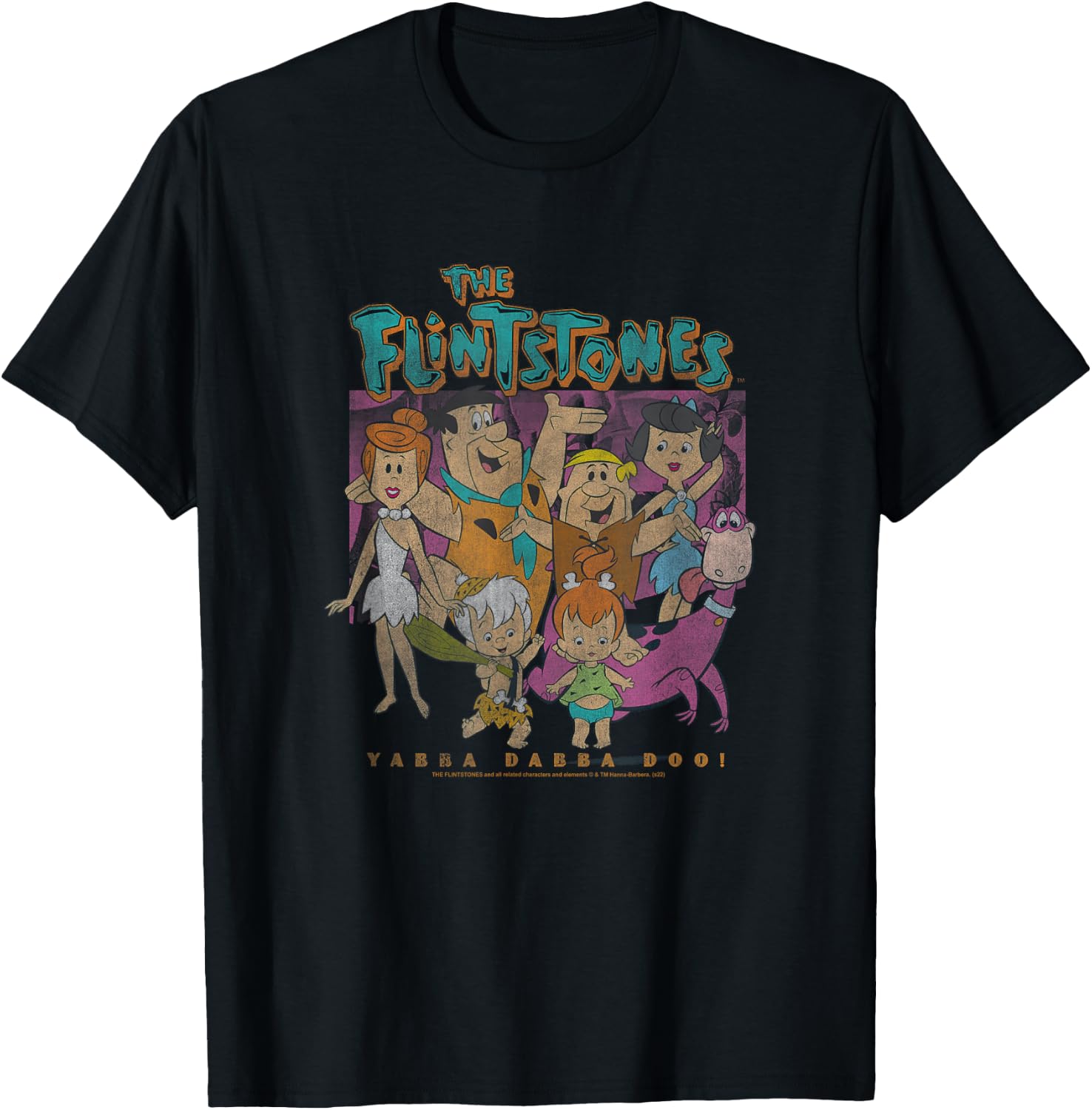 The Flintstones Yabba Dabba Doo! Distressed Family Portrait T-Shirt - T-Shirt | Black