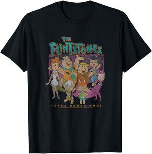The Flintstones Yabba Dabba Doo! Distressed Family Portrait T-Shirt - T-Shirt | Black