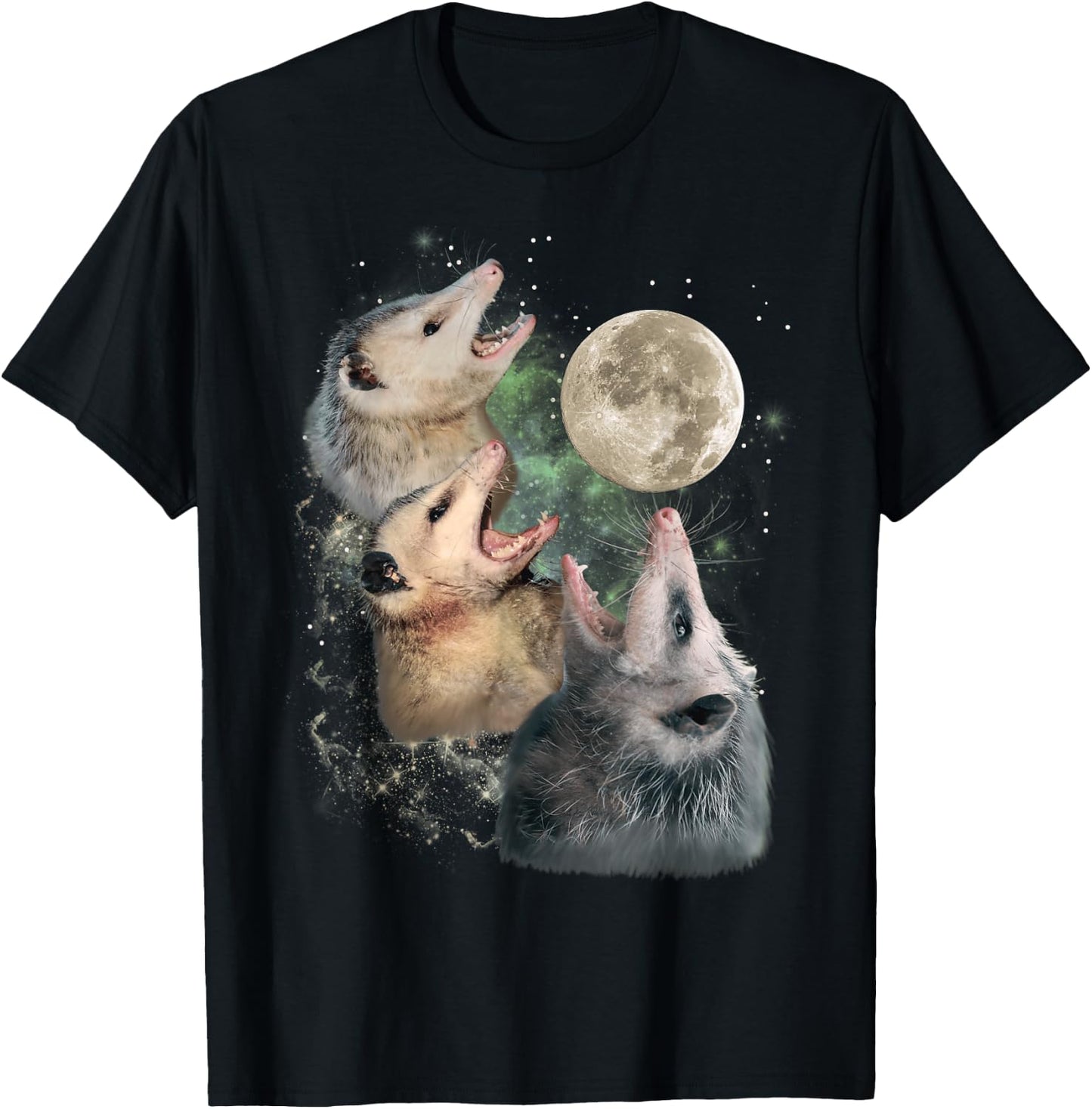 Three Opossums Moon 3 Possum Howling Funny Cursed Cult Meme Men Women T-Shirt - T-Shirt | Black