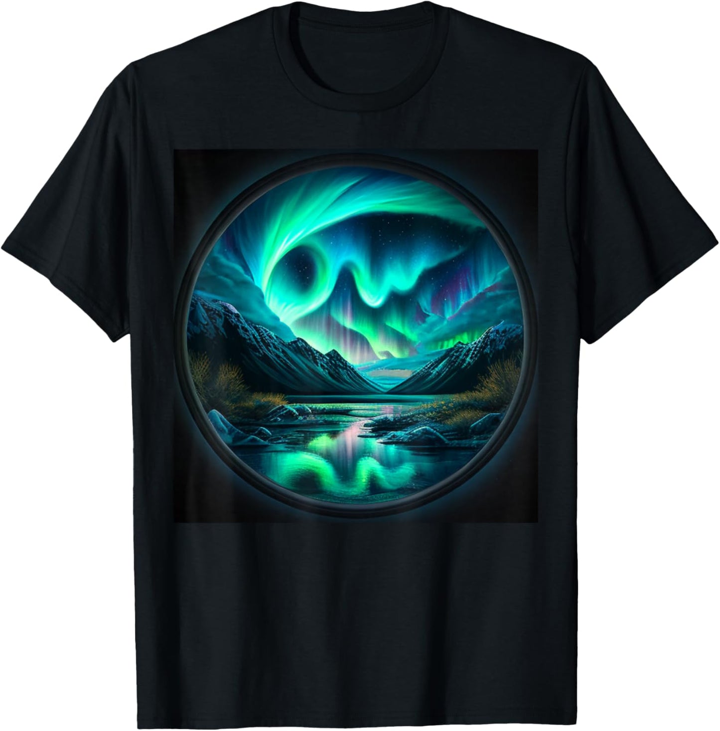 Alaska Aurora Borealis Nature Art for Hiking and Camping T-Shirt - T-Shirt | Black