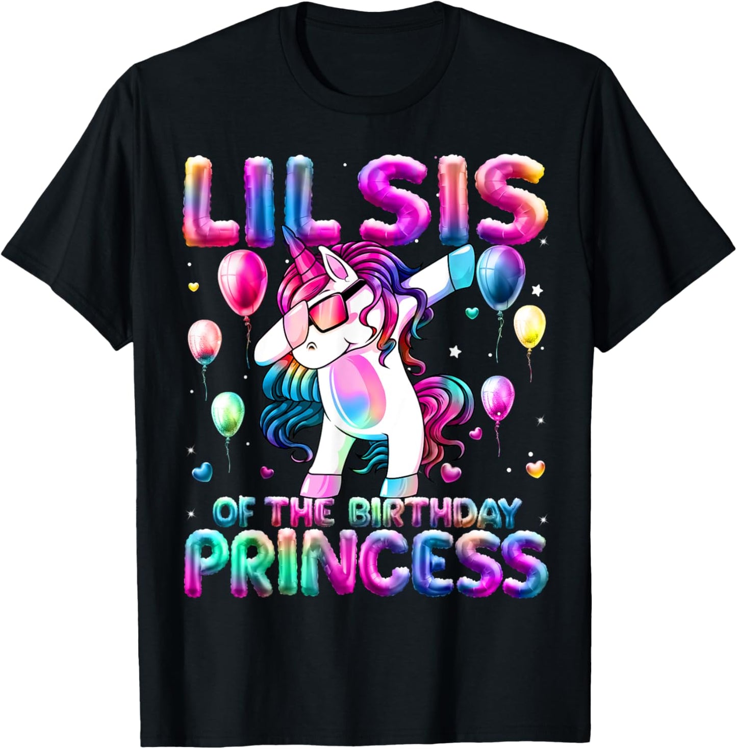 Sister of the Birthday Princess Girl Dabbing Unicorn Sister T-Shirt - T-Shirt | Black