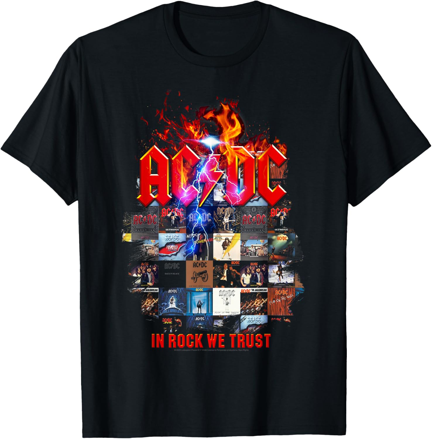 Official AC/DC In Rock We Trust Album Covers Rock Band Music T-Shirt - T-Shirt | Black