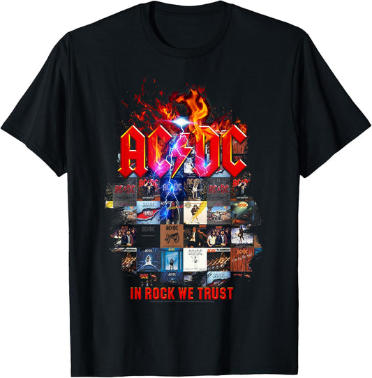 Official AC/DC In Rock We Trust Album Covers Rock Band Music T-Shirt - T-Shirt | Black