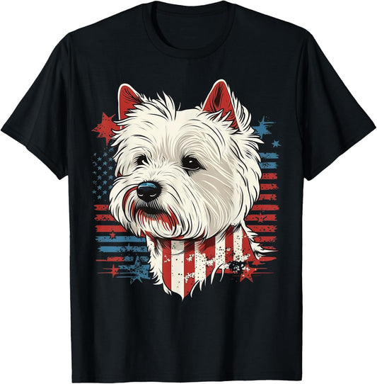 USA Westie Patriotic American West Highland White Terrier Kids Men T-Shirt - T-Shirt | Black