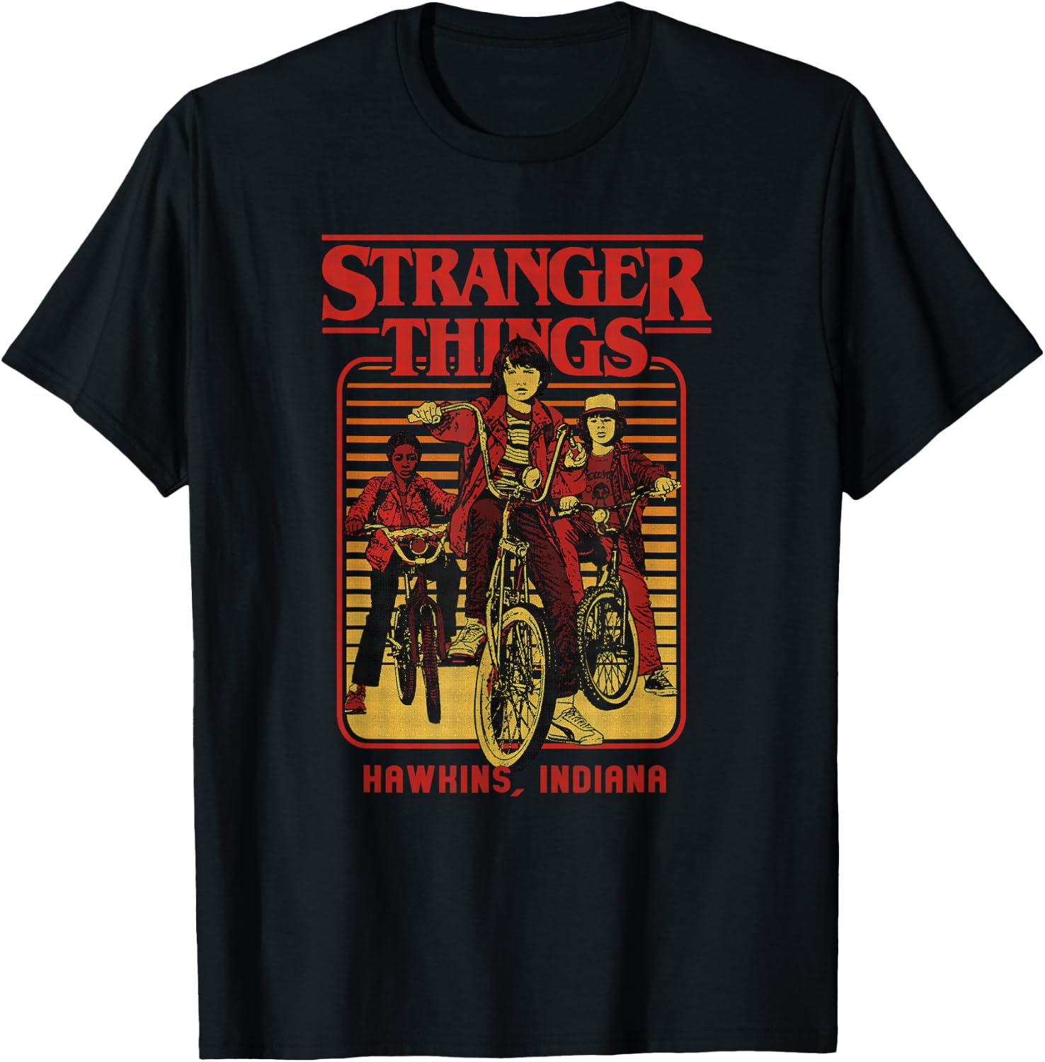 Stranger Things Retro Vintage Hawkins Indiana Bike Group T-Shirt - T-Shirt | Black