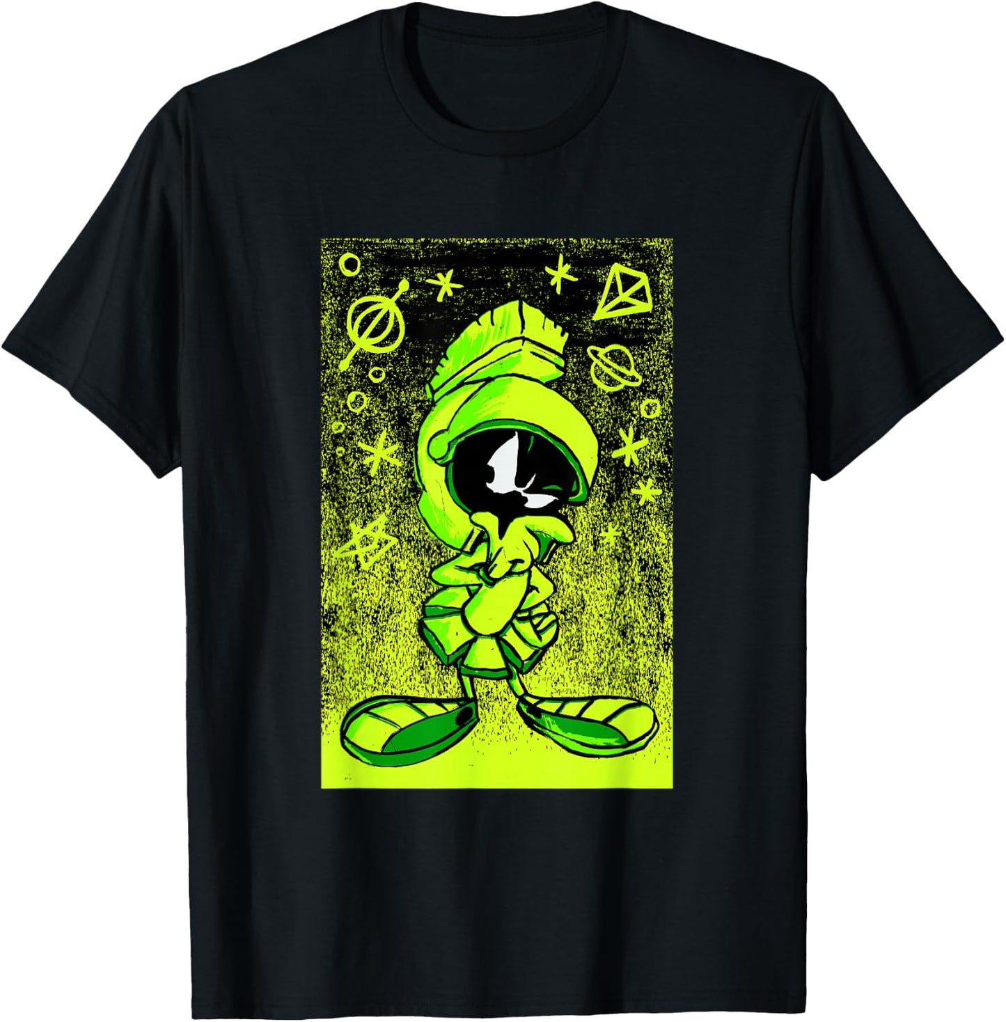 WB100 Looney Tunes Marvin The Martian Etching Portrait T-Shirt - T-Shirt | Black