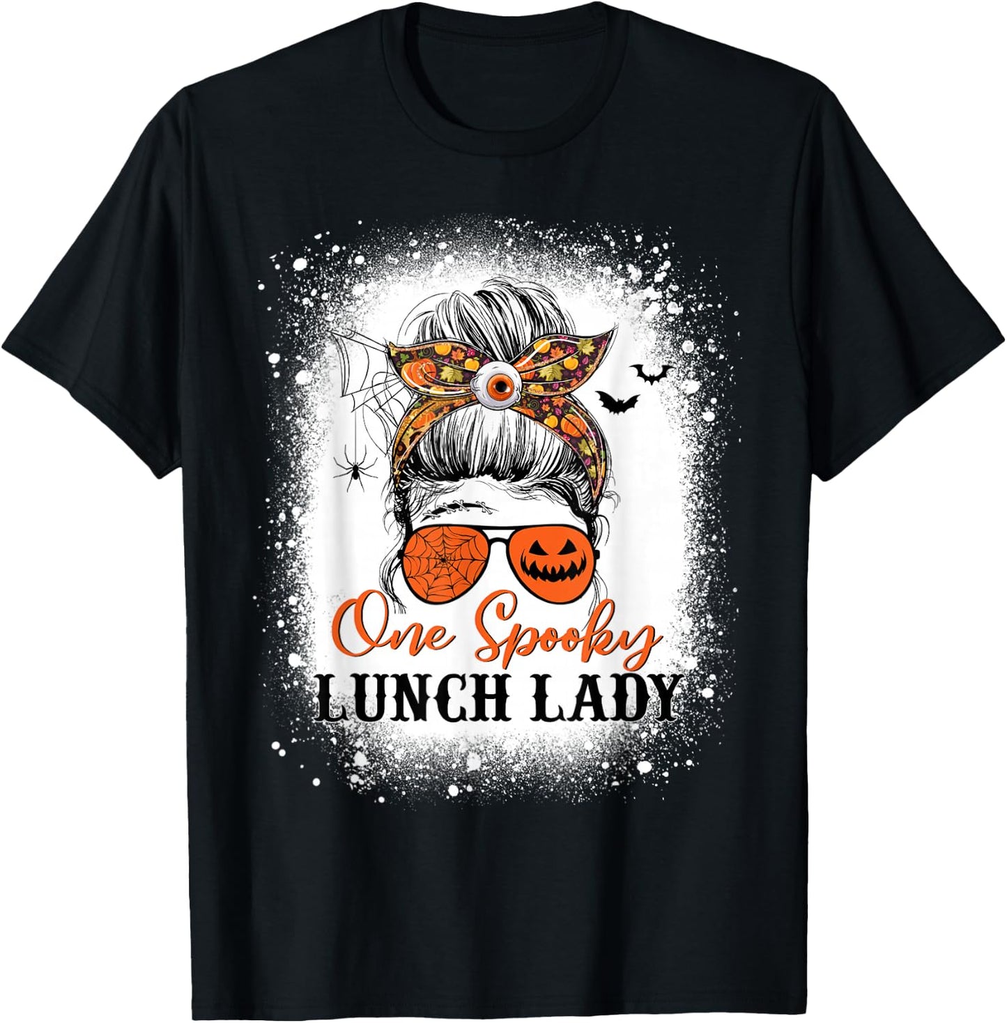 One Spooky Lunch Lady Halloween Fall Messy Bun Sunglasses T-Shirt - T-Shirt | Black