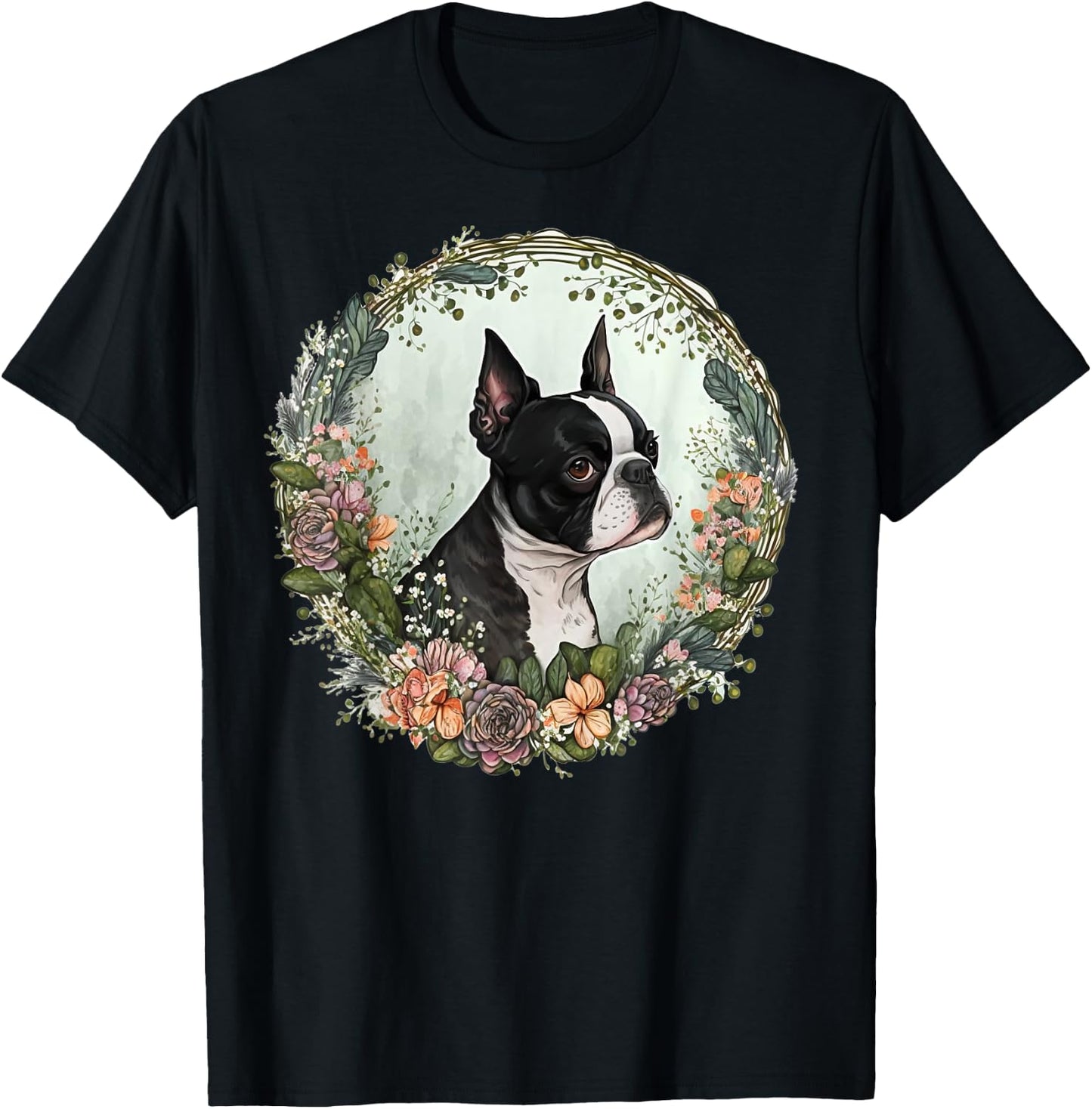 Cute Boston Terrier Dog on Boston Terrier Lover Men Women Kids T-Shirt - T-Shirt | Black