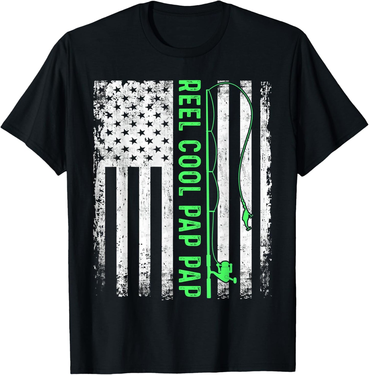 Reel Cool Pap Pap American Flag Funny Pap Pap Fisherman T-Shirt - T-Shirt | Black