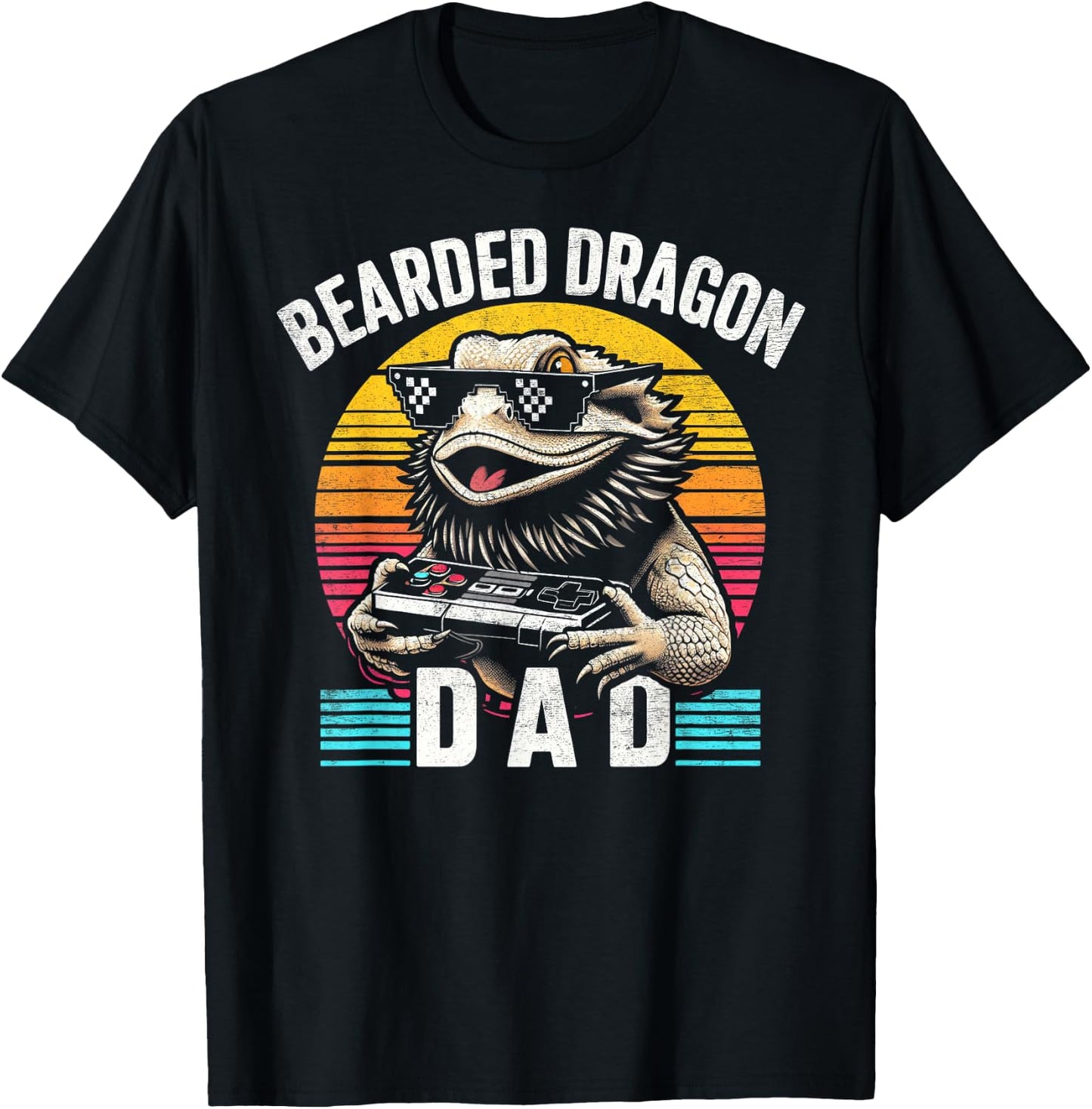 Bearded Dragon Dad Vintage Video Game Lizard Reptile Lover T-Shirt - T-Shirt | Black
