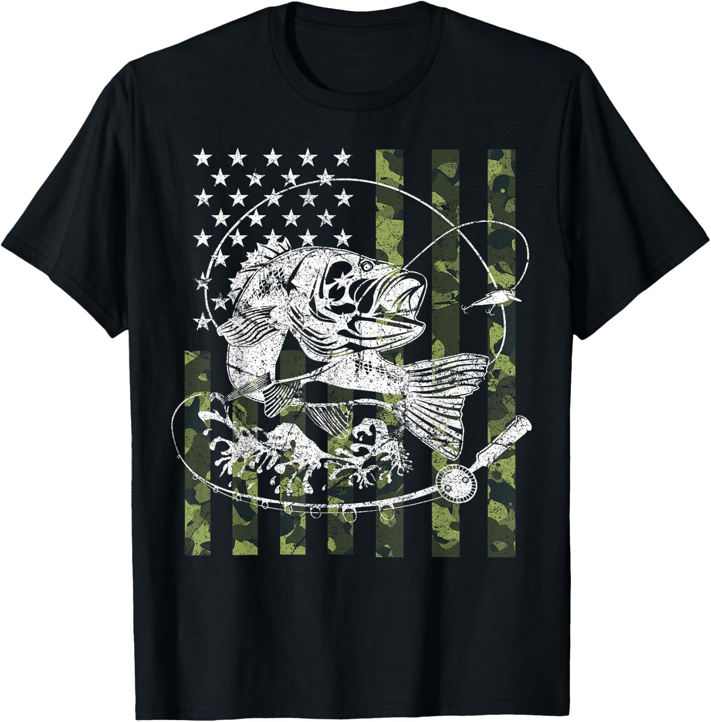 Camouflage American Flag Fishing Gifts Women Boys T-Shirt - T-Shirt | Black