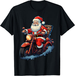 Santa Claus Riding Motorcycle Biking Funny Xmas Party T-Shirt - T-Shirt | Black