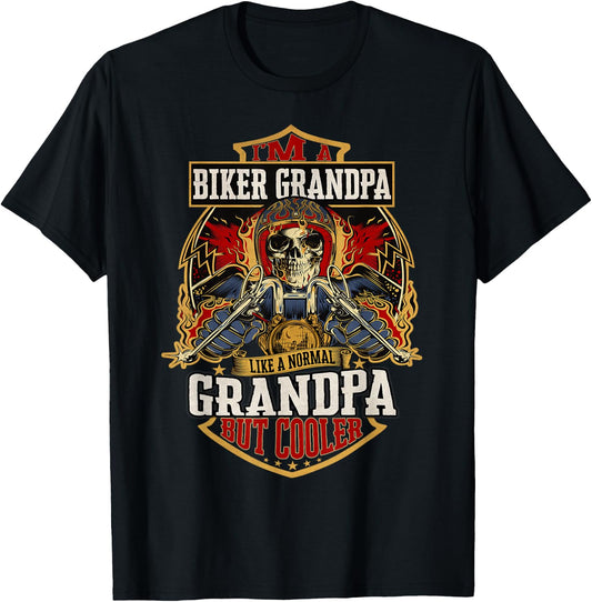 Biker Grandpa Like a Normal Grandpa But Cooler Father's Day T-Shirt - T-Shirt | Black