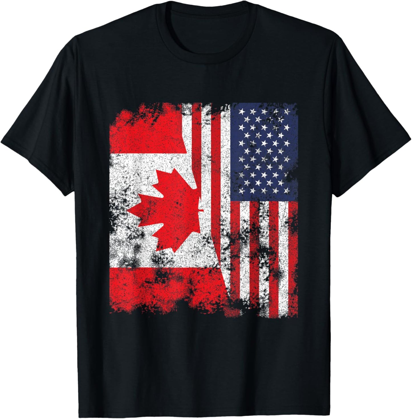 Canada USA Flag Distressed - Half American Women Kids Men T-Shirt - T-Shirt | Black