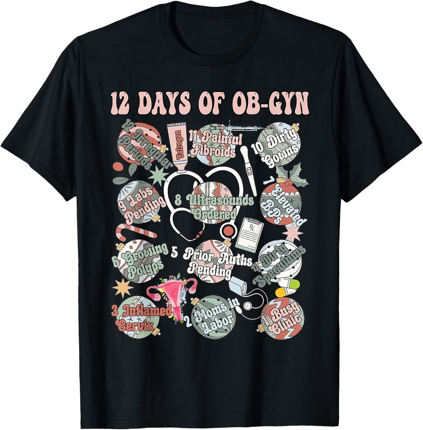 12 Days Of OB-Gyn Christmas Labor And Delivery Nurse Outfit T-Shirt - T-Shirt | Black