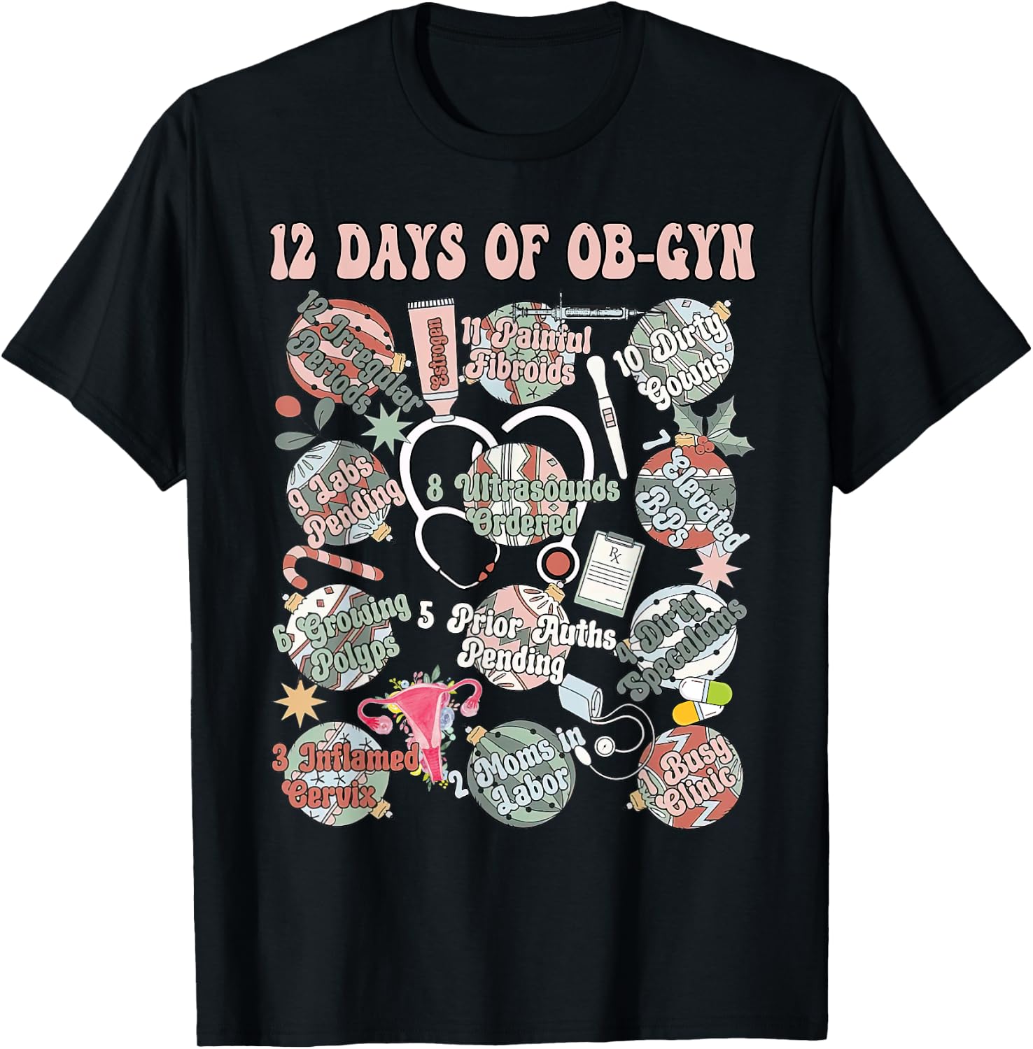 12 Days Of OB-Gyn Christmas Labor And Delivery Nurse Outfit T-Shirt - T-Shirt | Black