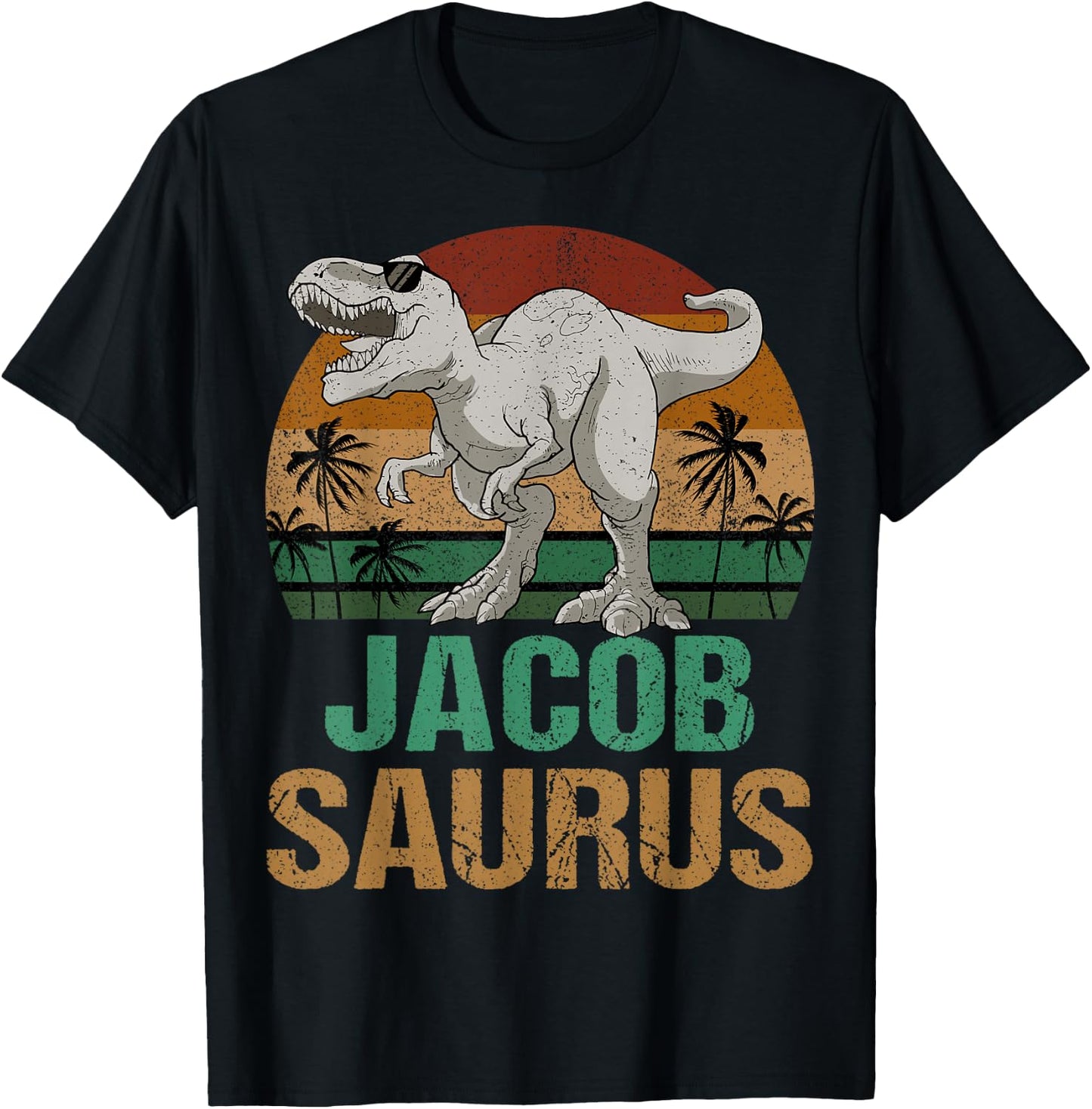 Jacob Saurus Dinosaur T Rex First Name Personalized T-Shirt - T-Shirt | Black