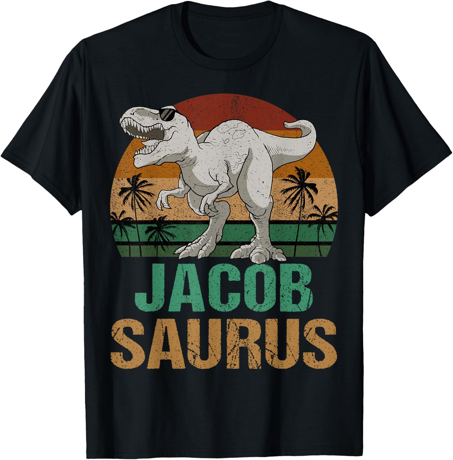 Jacob Saurus Dinosaur T Rex First Name Personalized T-Shirt - T-Shirt | Black