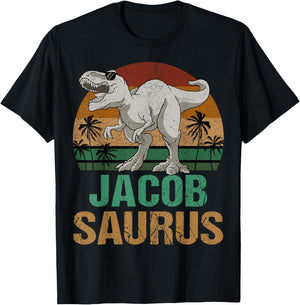 Jacob Saurus Dinosaur T Rex First Name Personalized T-Shirt - T-Shirt | Black