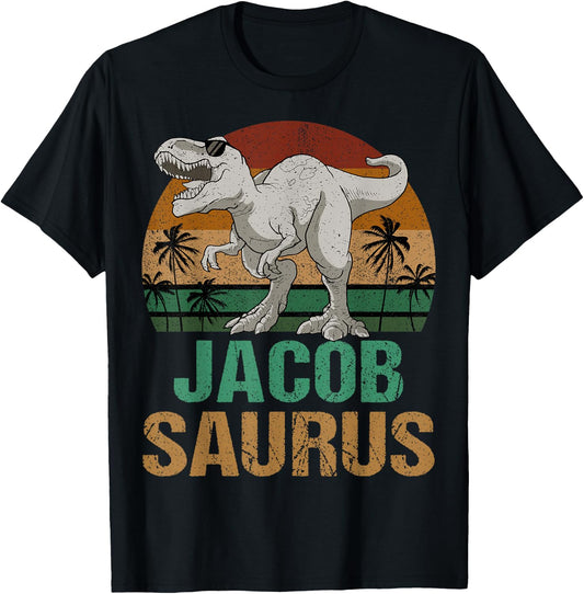 Jacob Saurus Dinosaur T Rex First Name Personalized T-Shirt - T-Shirt | Black