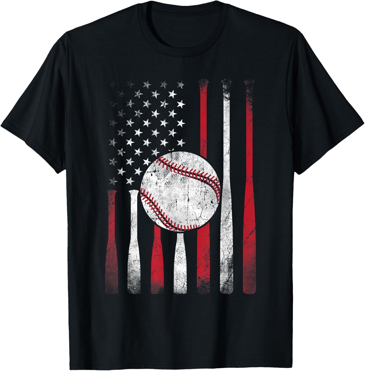 Vintage American Flag Baseball Team Boys Girls Women T-Shirt - T-Shirt | Black