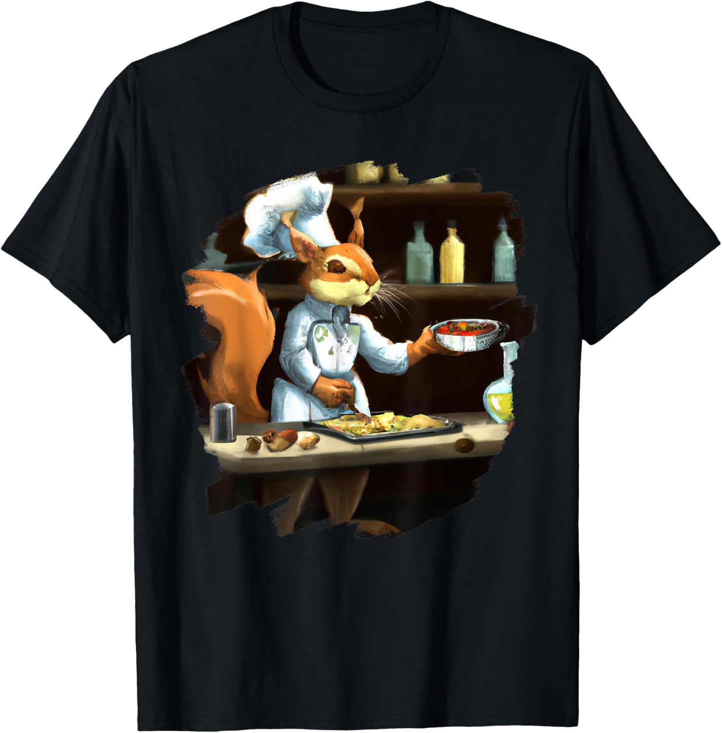 Funny Cute Squirrel Chef Cooking Food Squirrel T-Shirt - T-Shirt | Black