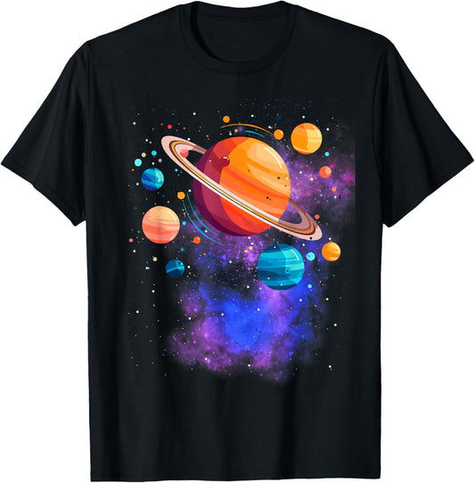 Space Planets Stars Galaxy T-Shirt - T-Shirt | Black