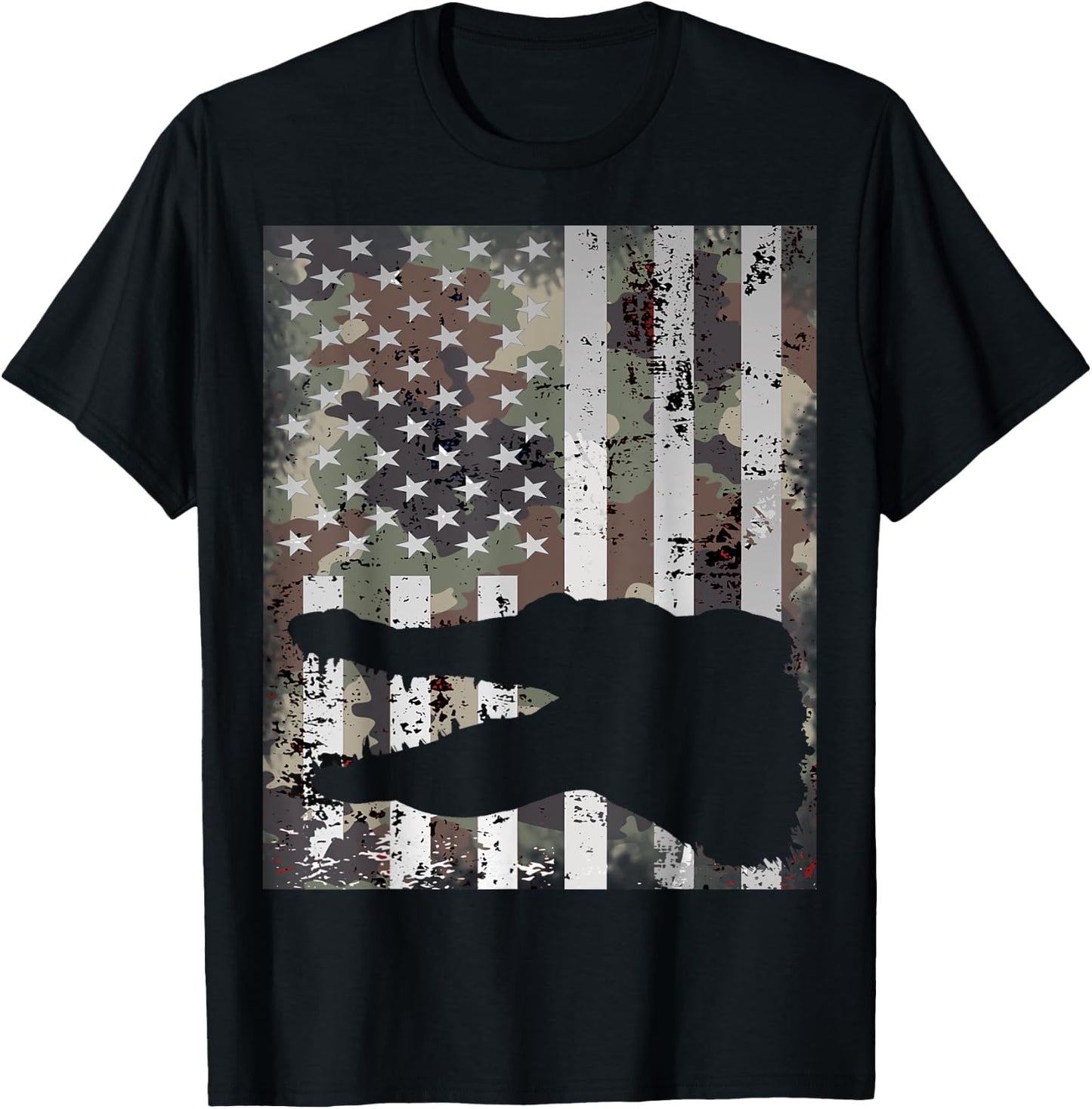 Camo US Flag Alligator Gator Camouflage Hunting Gift T-Shirt - T-Shirt | Black