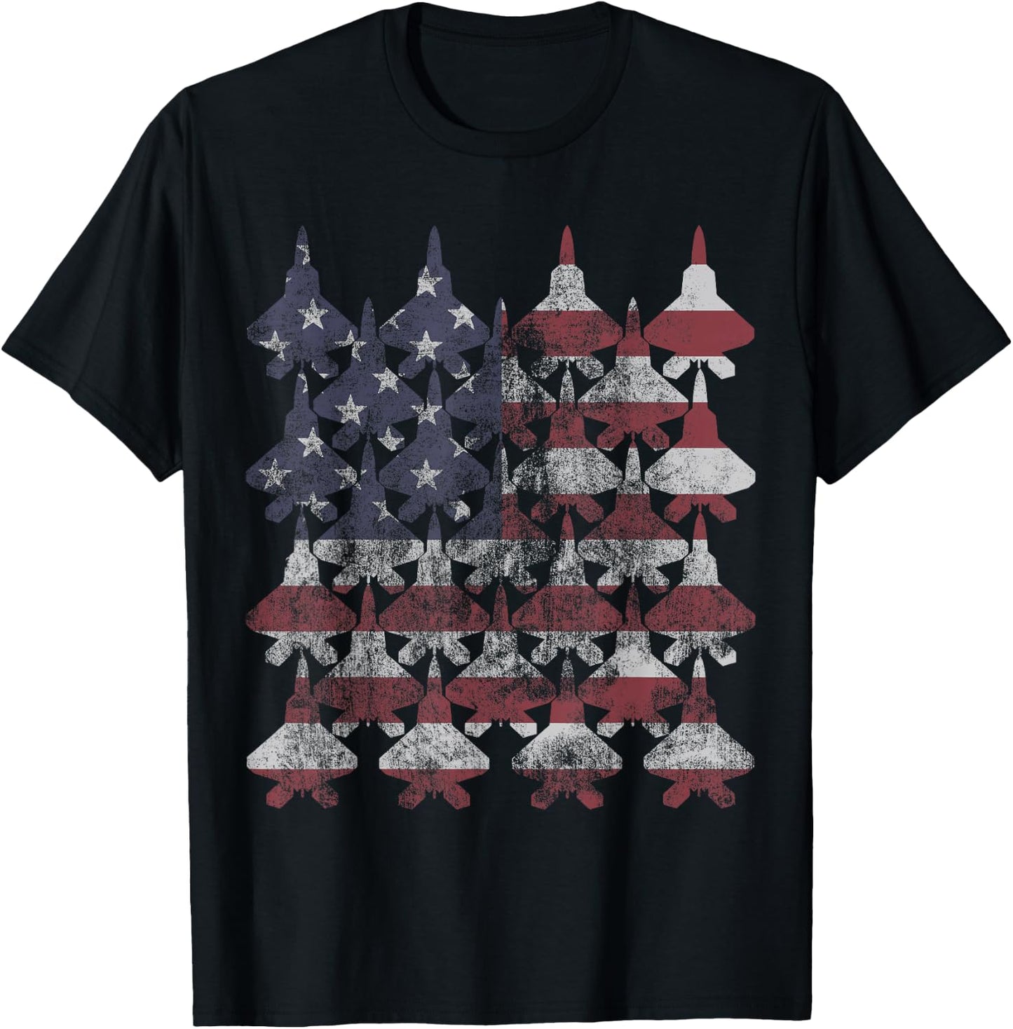 F22 Raptor Patriotic Red White Blue USA Flag Fighter Jets T-Shirt - T-Shirt | Black