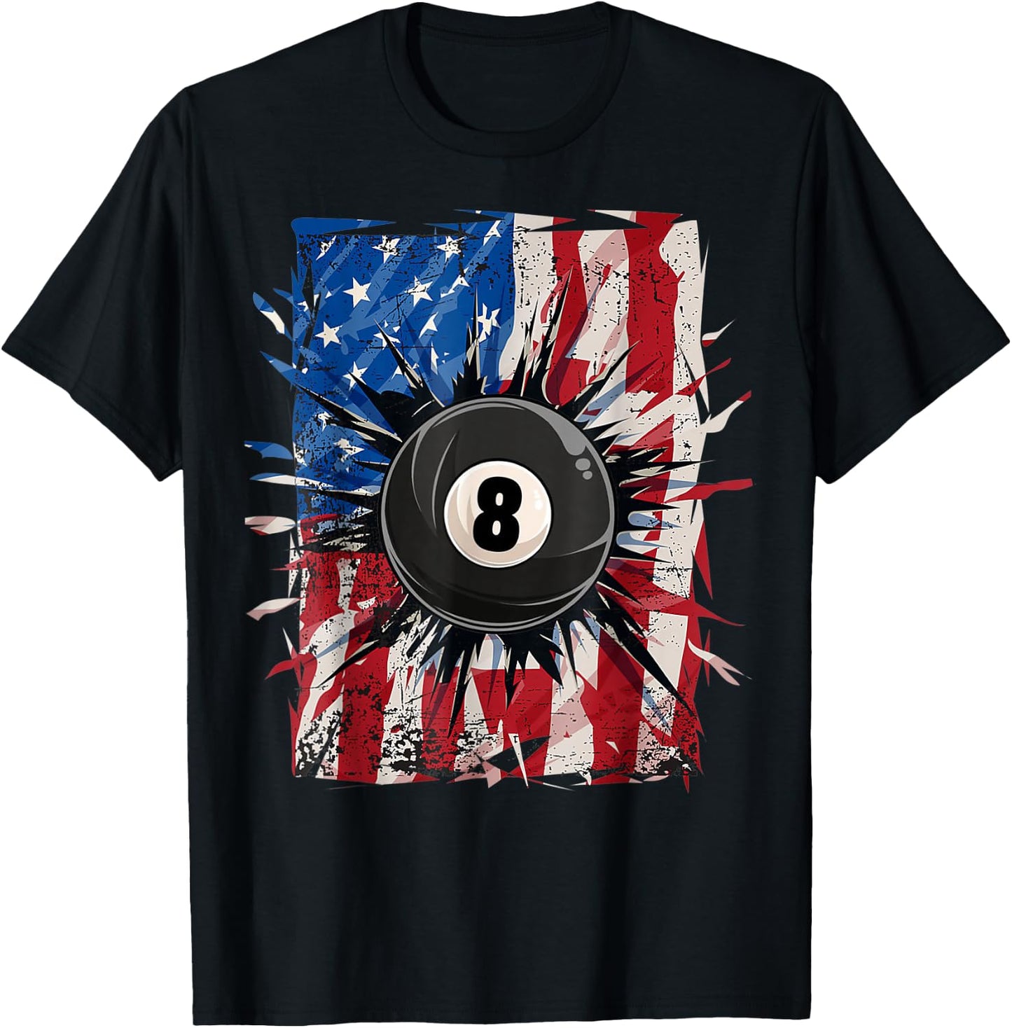 Pool Snooker Billiards Player 8 Ball USA American Flag T-Shirt - T-Shirt | Black