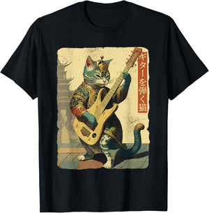 Japanese Cat Princess Playing The Electric Guitar T-Shirt - T-Shirt | Black