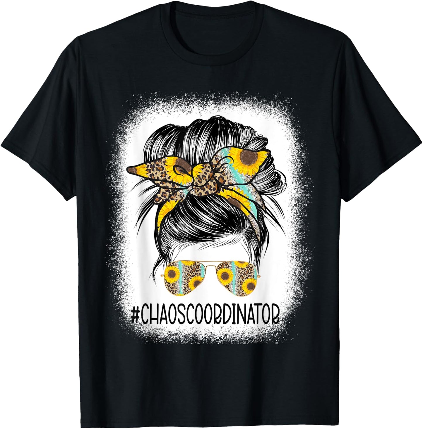 Bleached Chaos Coordinator leopard sunflower Messy Bun T-Shirt - T-Shirt | Black