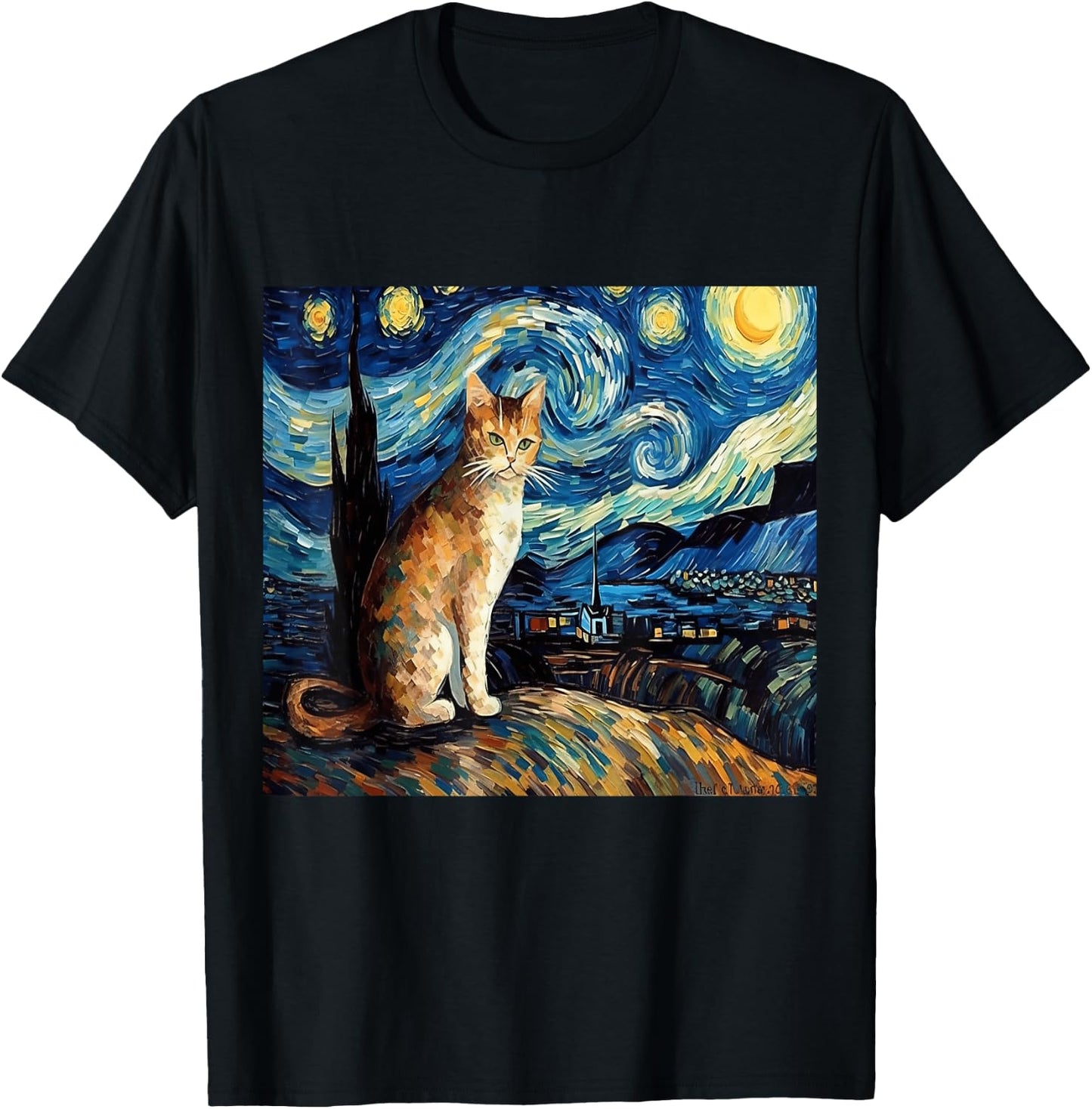 Calico Cat Starry Night Moon And Stars Art Women Kids T-Shirt - T-Shirt | Black