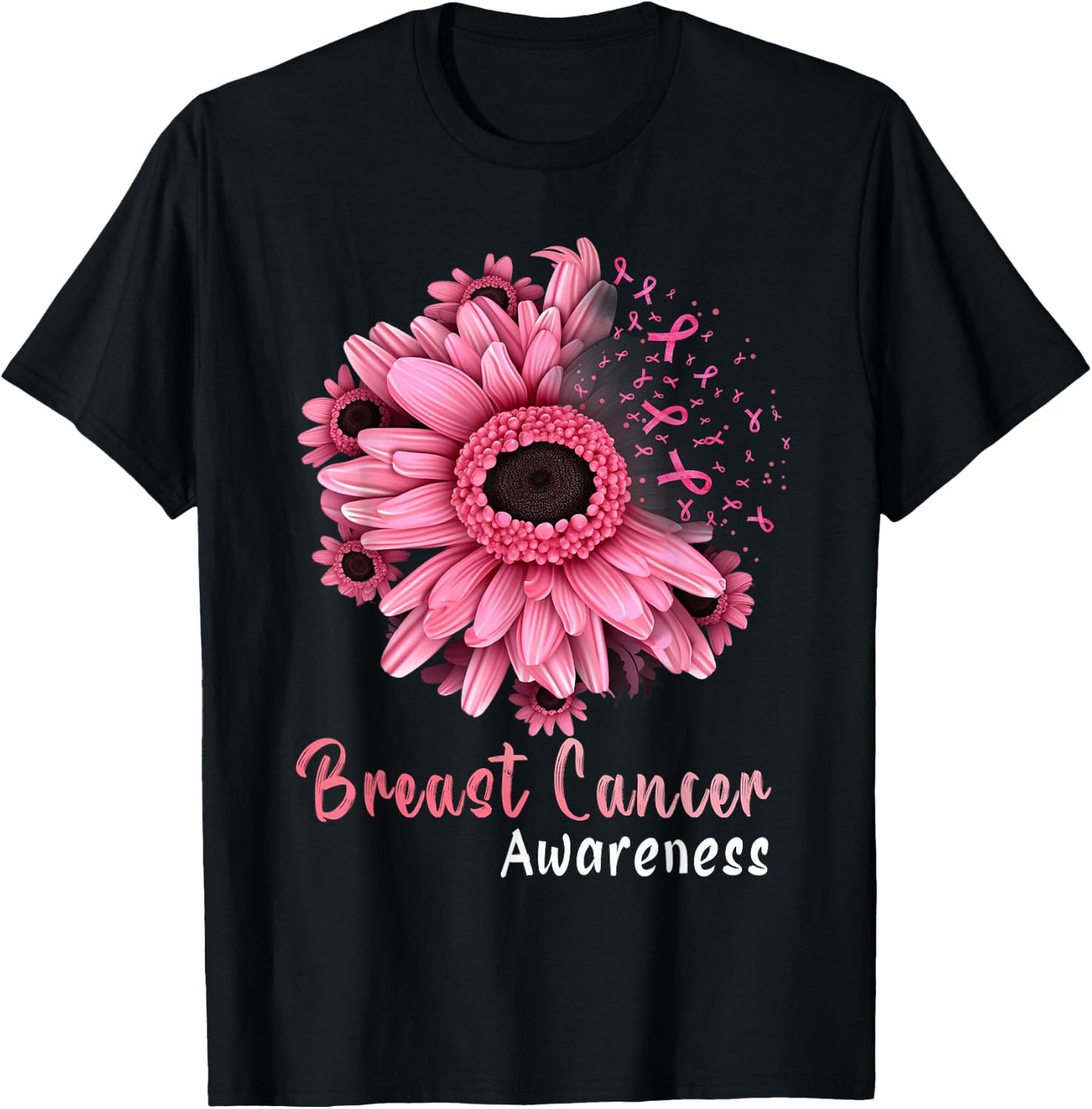 Sunflower Breast Cancer Awareness Pink Ribbon In October T-Shirt - T-Shirt | Black