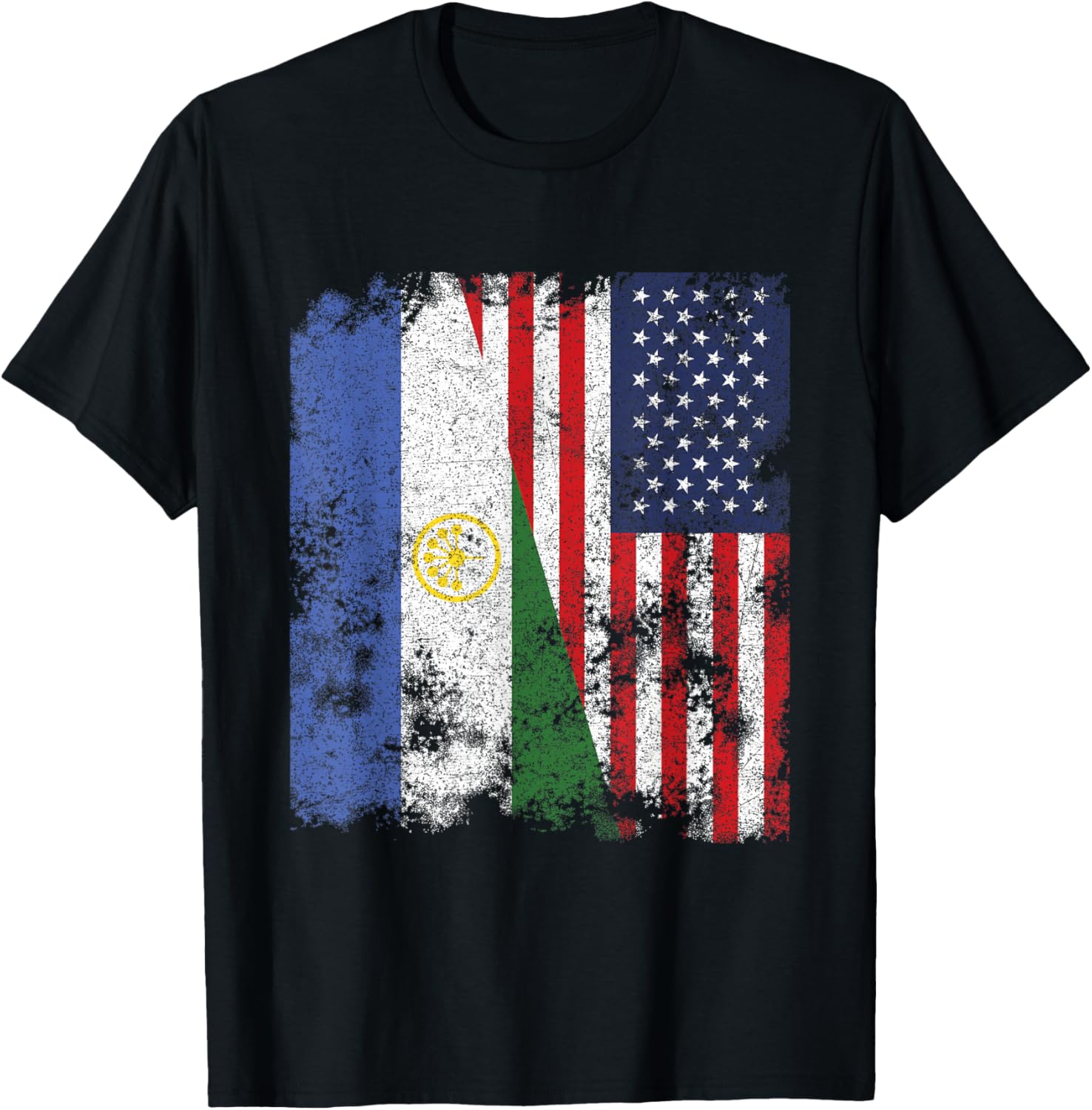 Bashkortostan USA Flag Distressed - Half American Women Kids Men T-Shirt - T-Shirt | Black