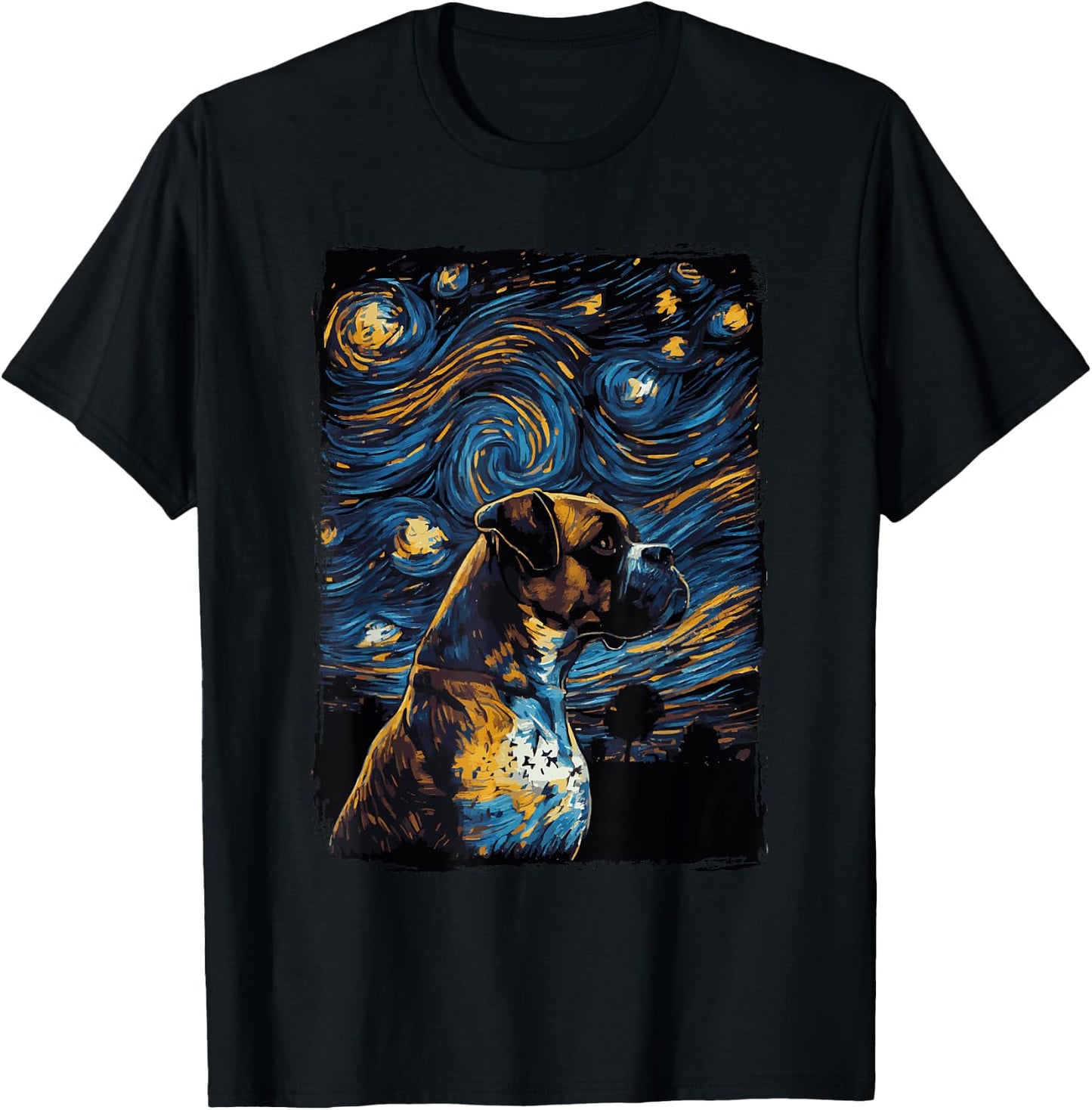 German Boxer Dog Starry Night T-Shirt - T-Shirt | Black