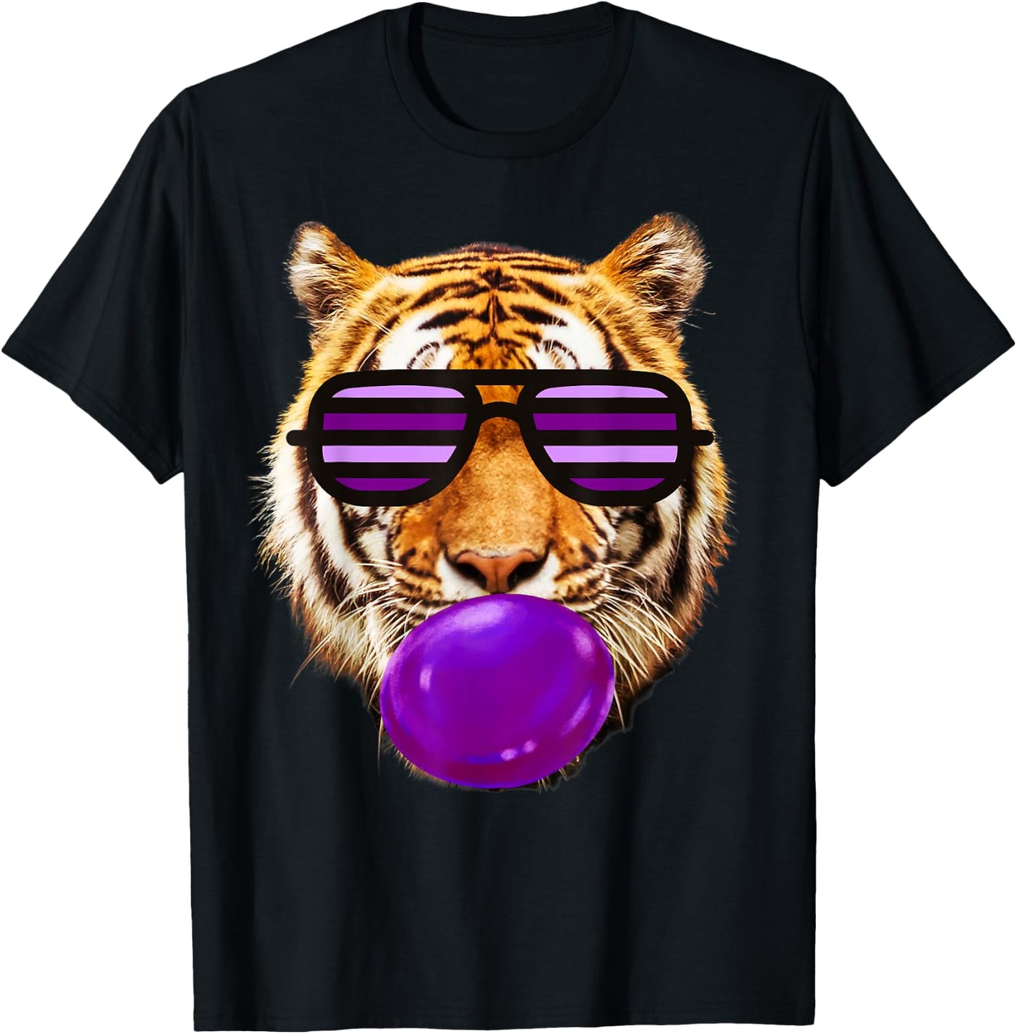 Purple bubble Gum tiger Stripe Cute Tiger face women T-Shirt - T-Shirt | Black